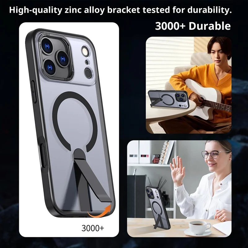 Groothandel Voor iPhone 17 Pro Max Hoesje Compatibel met MagSafe Standje Matte Huidgevoel PC + TPU Telefoonhoes - Zwart
