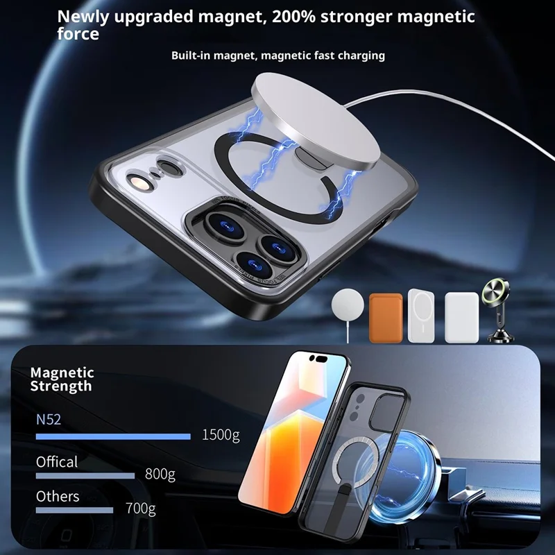Groothandel Voor iPhone 17 Pro Max Hoesje Compatibel met MagSafe Standje Matte Huidgevoel PC + TPU Telefoonhoes - Zwart