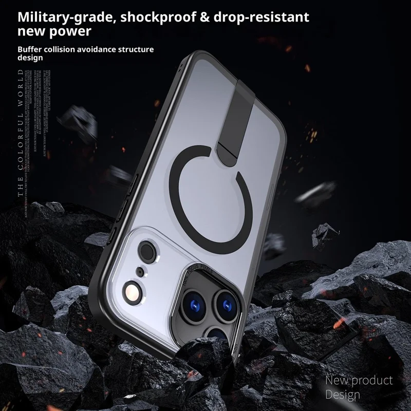 Groothandel Voor iPhone 17 Pro Max Hoesje Compatibel met MagSafe Standje Matte Huidgevoel PC + TPU Telefoonhoes - Zwart