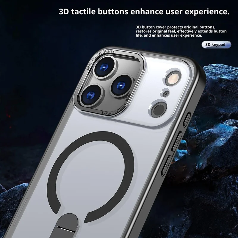 Groothandel Voor iPhone 17 Pro Max Hoesje Compatibel met MagSafe Standje Matte Huidgevoel PC + TPU Telefoonhoes - Zwart