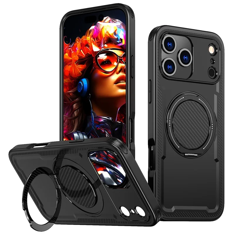 Étui pour iPhone 17 Pro Max Compatible avec MagSafe Coque de Téléphone TPU + PC avec Support Rotatif Amortissant - Noir