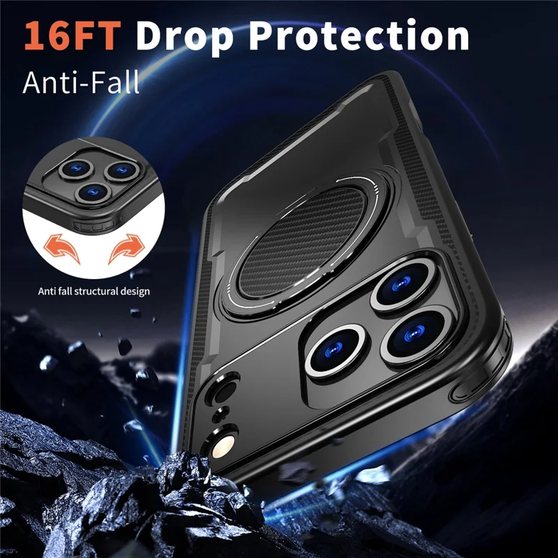 Étui pour iPhone 17 Pro Max Compatible avec MagSafe Coque de Téléphone TPU + PC avec Support Rotatif Amortissant - Noir