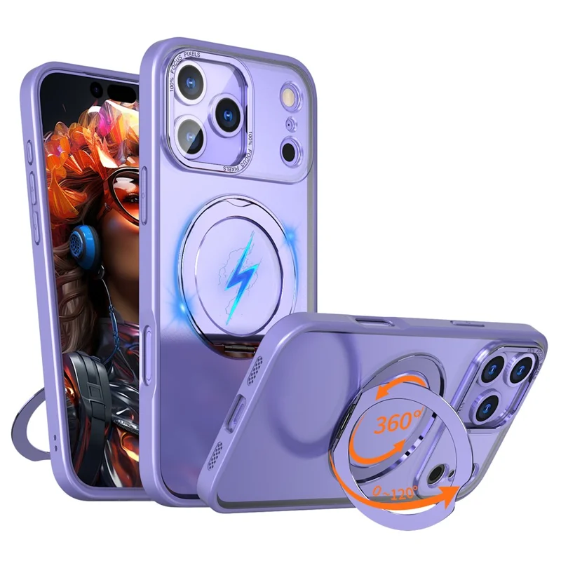 Capa Compatível com iPhone 17 Pro Max com MagSafe, Capa de Telefone com Toque de Pele em TPU + PC com Suporte Giratório - Lilás Roxo