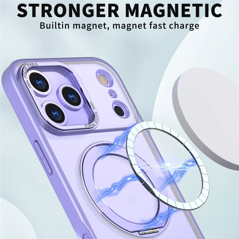 Capa Compatível com iPhone 17 Pro Max com MagSafe, Capa de Telefone com Toque de Pele em TPU + PC com Suporte Giratório - Lilás Roxo