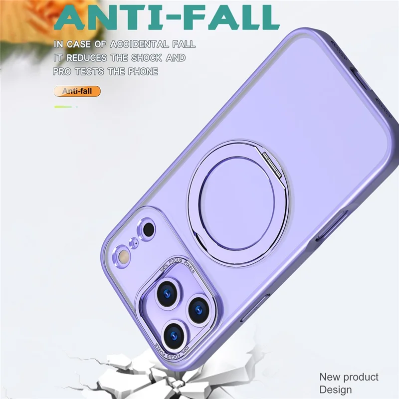 Capa Compatível com iPhone 17 Pro Max com MagSafe, Capa de Telefone com Toque de Pele em TPU + PC com Suporte Giratório - Lilás Roxo