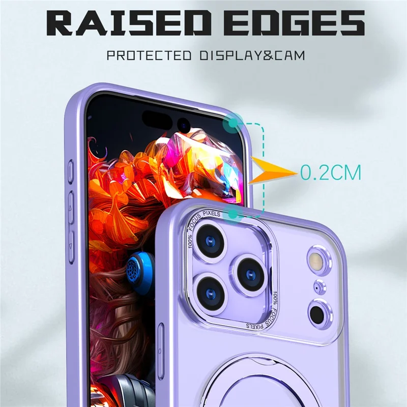 Capa Compatível com iPhone 17 Pro Max com MagSafe, Capa de Telefone com Toque de Pele em TPU + PC com Suporte Giratório - Lilás Roxo