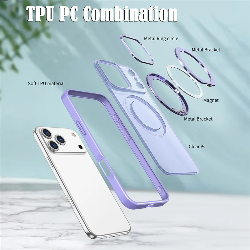 Capa Compatível com iPhone 17 Pro Max com MagSafe, Capa de Telefone com Toque de Pele em TPU + PC com Suporte Giratório - Lilás Roxo