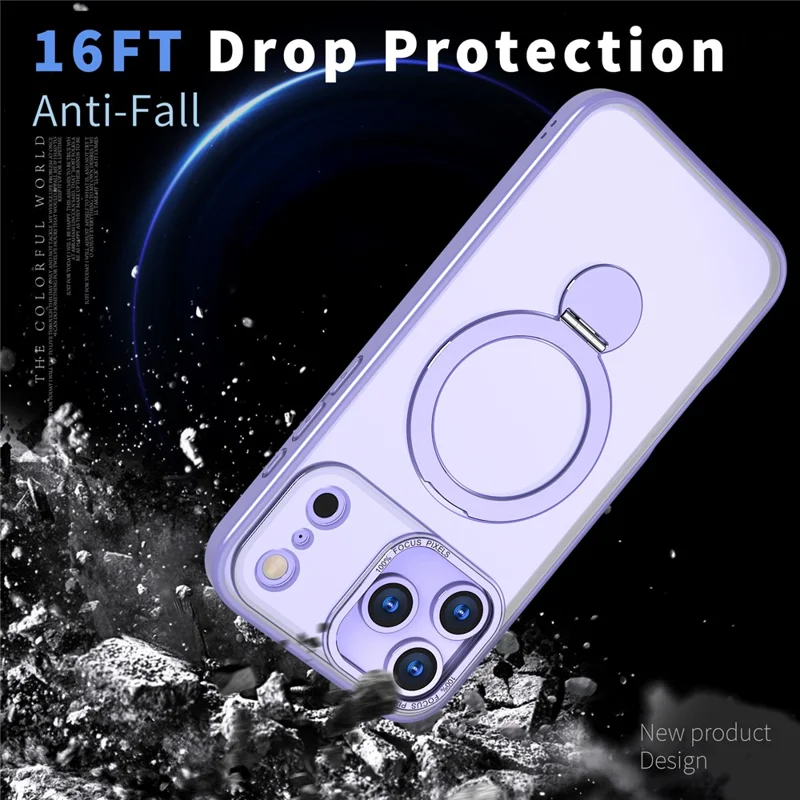 iPhone 17 Pro Max Hülle mit rotierendem Ständer, Skin-Touch-TPU + PC-Handyhülle kompatibel mit MagSafe - Lila