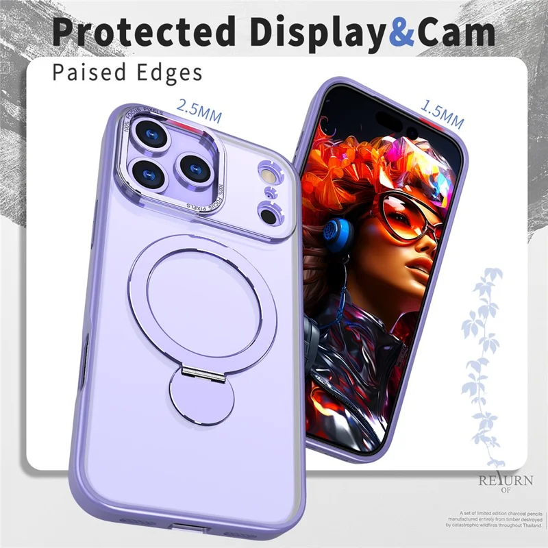 iPhone 17 Pro Max Hülle mit rotierendem Ständer, Skin-Touch-TPU + PC-Handyhülle kompatibel mit MagSafe - Lila