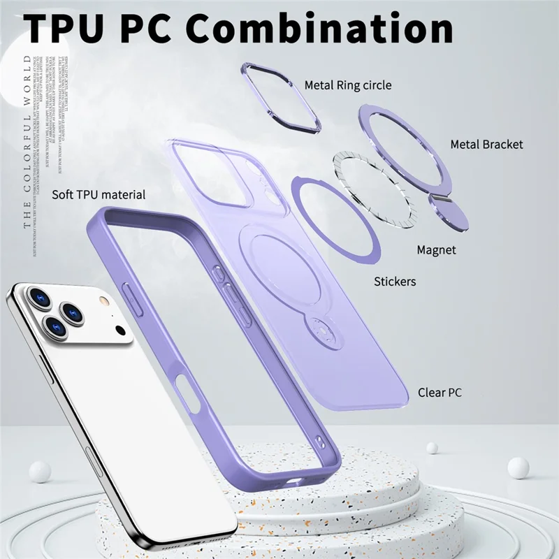 iPhone 17 Pro Max Hülle mit rotierendem Ständer, Skin-Touch-TPU + PC-Handyhülle kompatibel mit MagSafe - Lila