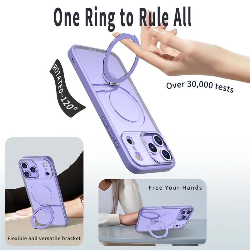 iPhone 17 Pro Max Hülle mit rotierendem Ständer, Skin-Touch-TPU + PC-Handyhülle kompatibel mit MagSafe - Lila