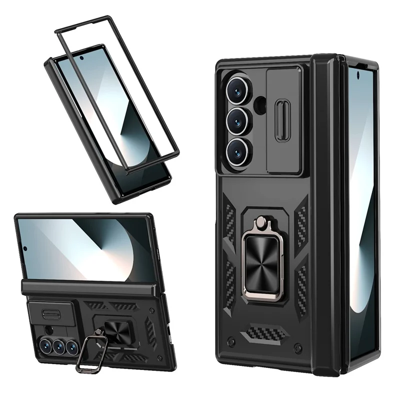 Для Samsung Galaxy Z Fold7 5G Hinge Cover PC + TPU Kickstand Cover with Slide Camera Lid - Черный