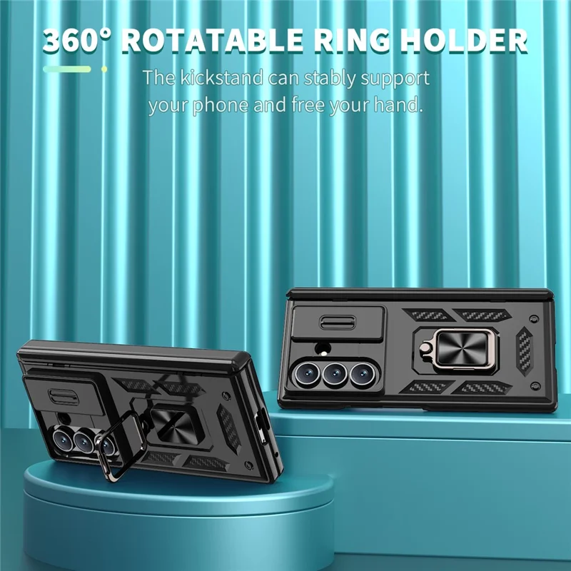 Для Samsung Galaxy Z Fold7 5G Hinge Cover PC + TPU Kickstand Cover with Slide Camera Lid - Черный