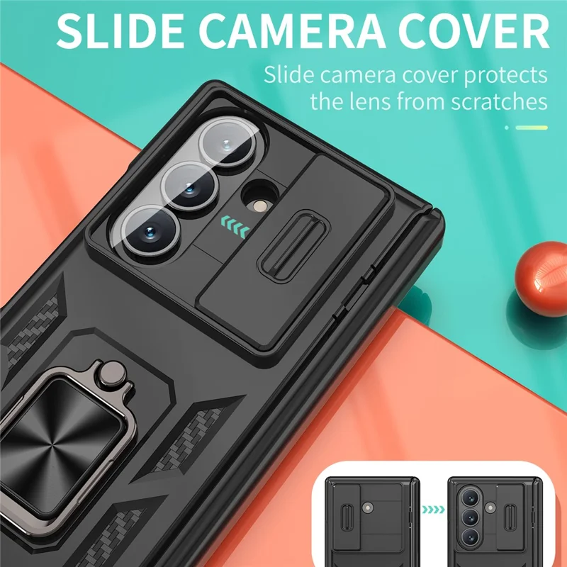 Для Samsung Galaxy Z Fold7 5G Hinge Cover PC + TPU Kickstand Cover with Slide Camera Lid - Черный