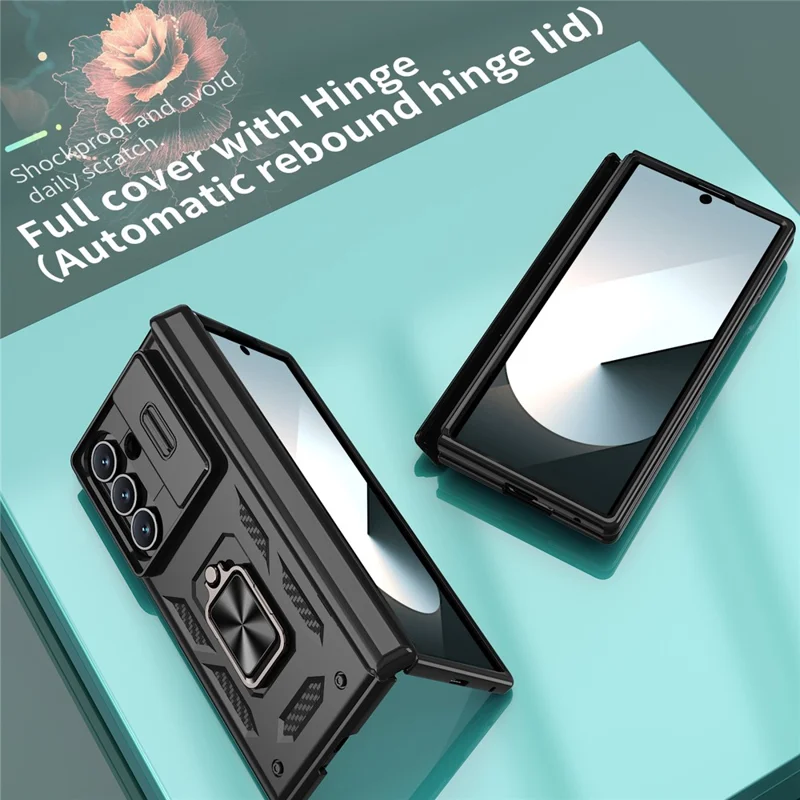 Для Samsung Galaxy Z Fold7 5G Hinge Cover PC + TPU Kickstand Cover with Slide Camera Lid - Черный