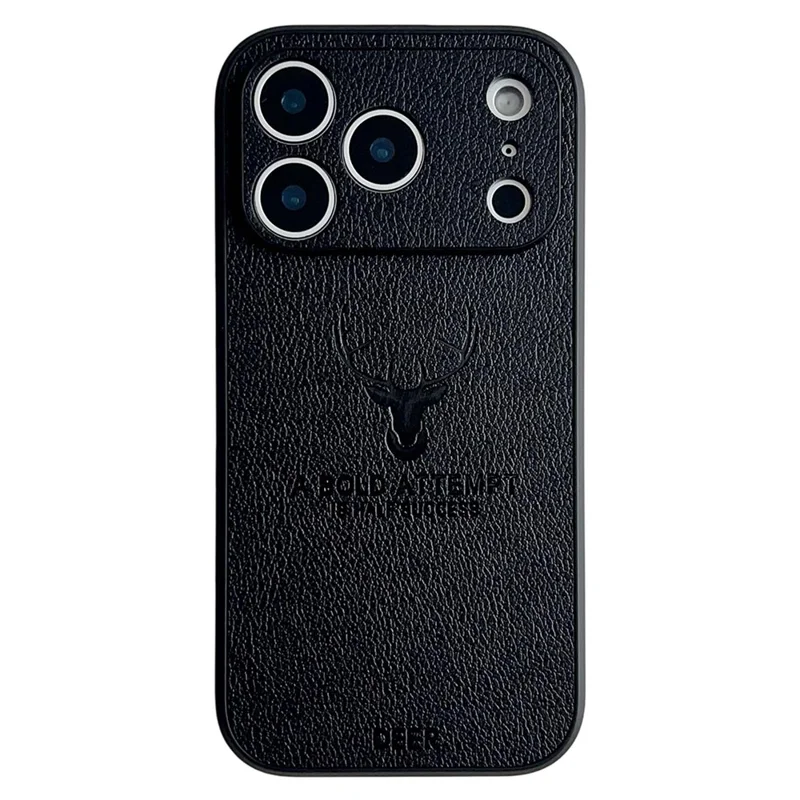 For iPhone 17 Pro Max Case Deer Pattern PU Leather Coated PC + TPU Phone Cover - Black