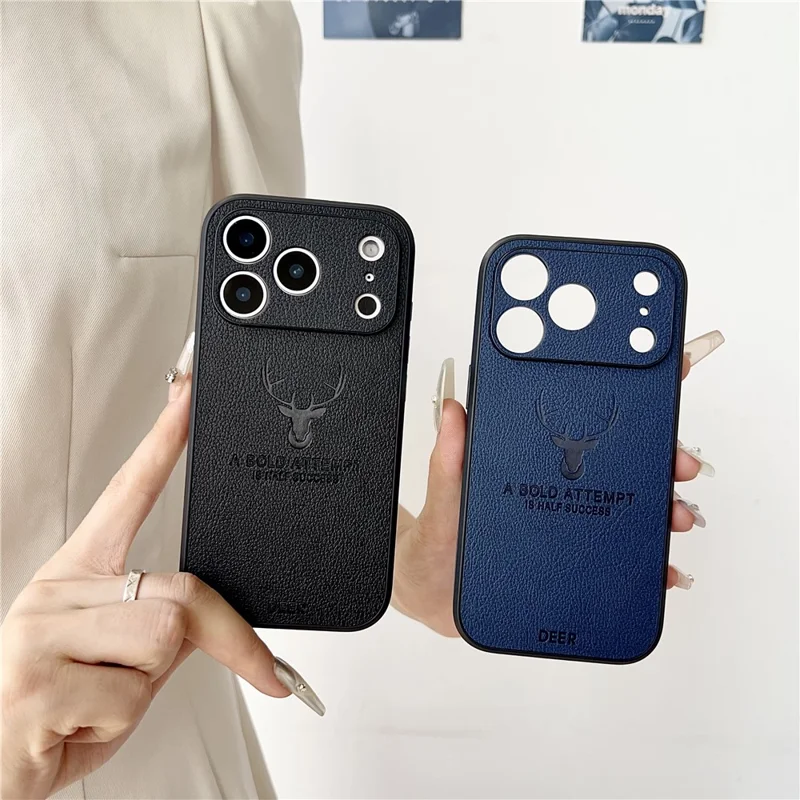 For iPhone 17 Pro Max Case Deer Pattern PU Leather Coated PC + TPU Phone Cover - Brown