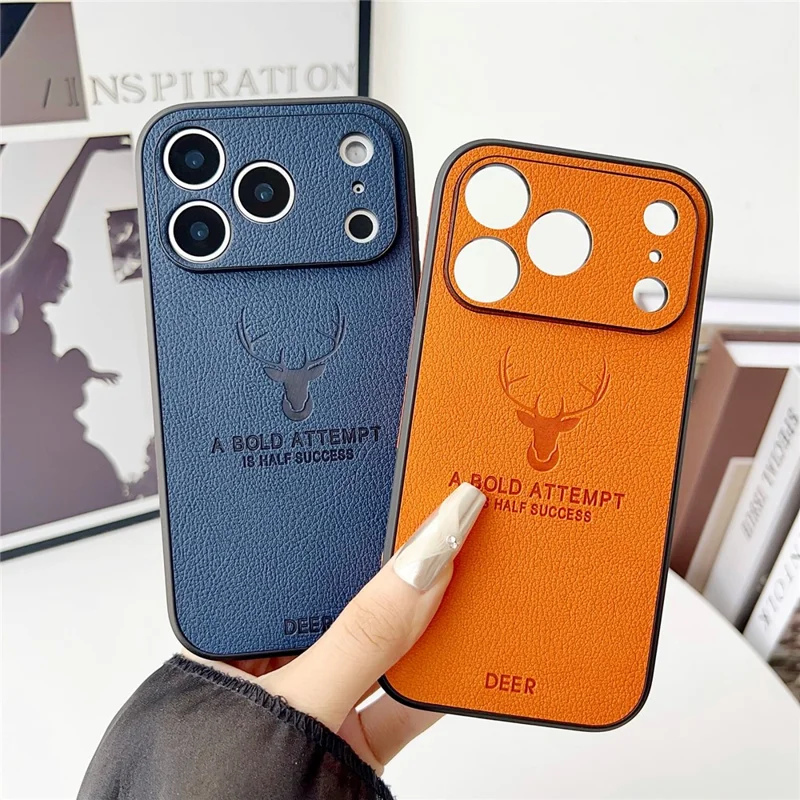 For iPhone 17 Pro Max Case Deer Pattern PU Leather Coated PC + TPU Phone Cover - Brown