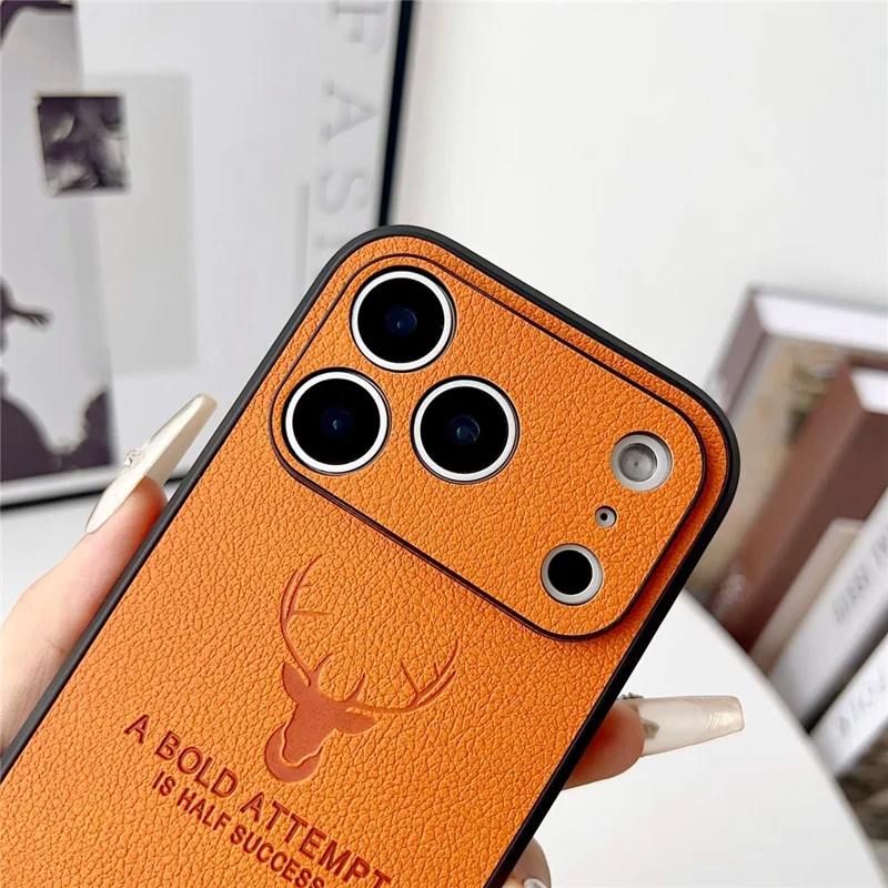 For iPhone 17 Pro Max Case Deer Pattern PU Leather Coated PC + TPU Phone Cover - Brown