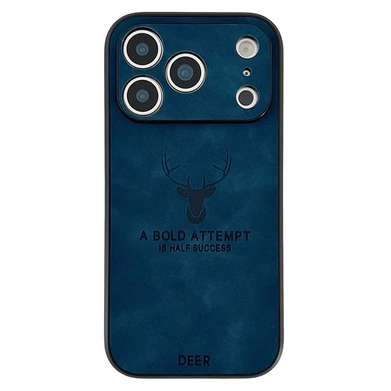 For iPhone 17 Pro Case Deer Pattern PU Leather Coated PC TPU Phone Cover Compatible with MagSafe - Navy Blue