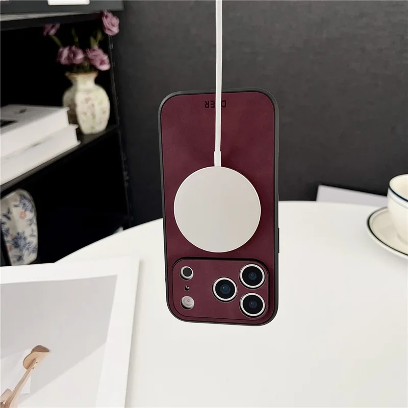 For iPhone 17 Pro Max Case Deer Pattern PU Leather Coated PC TPU Phone Cover Compatible with MagSafe - Navy Blue