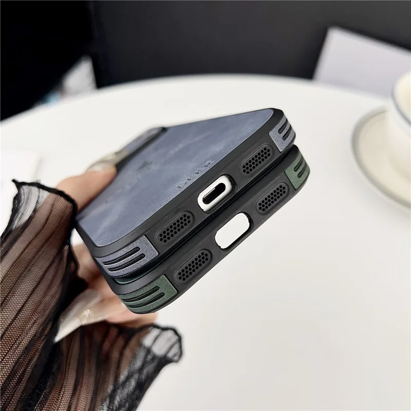 For iPhone 17 Pro Max Case Deer Pattern PU Leather Coated PC TPU Phone Cover Compatible with MagSafe - Navy Blue