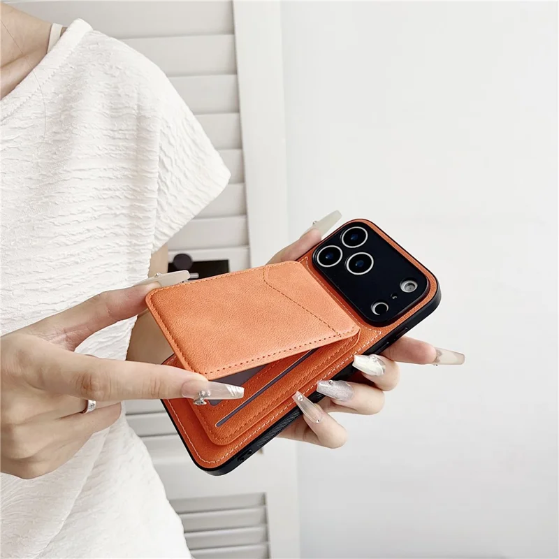 For iPhone 17 Pro Max Case Compatible with MagSafe Rotary Ring Kickstand Leather Back Phone Cover with Detachable Card Holder - Brown