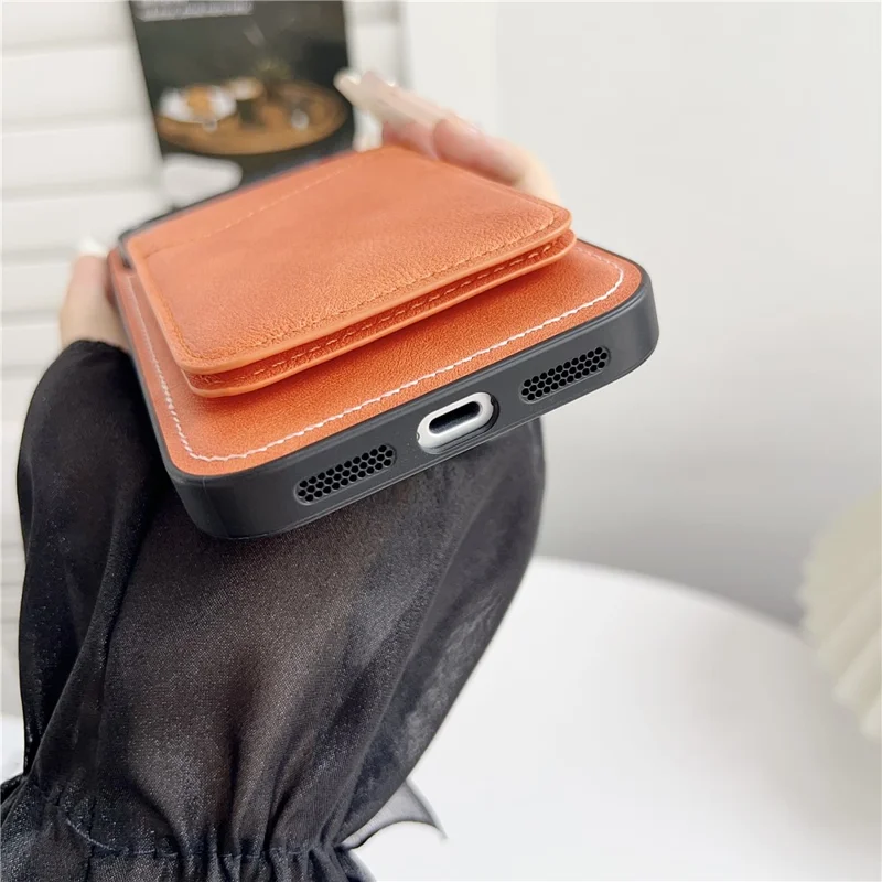 For iPhone 17 Pro Max Case Compatible with MagSafe Rotary Ring Kickstand Leather Back Phone Cover with Detachable Card Holder - Brown