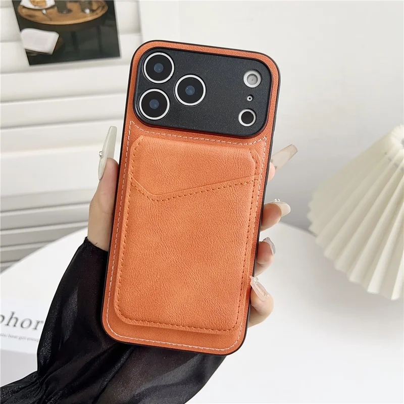 For iPhone 17 Pro Case Compatible with MagSafe Rotary Ring Kickstand Leather Back Phone Cover with Detachable Card Holder - Orange