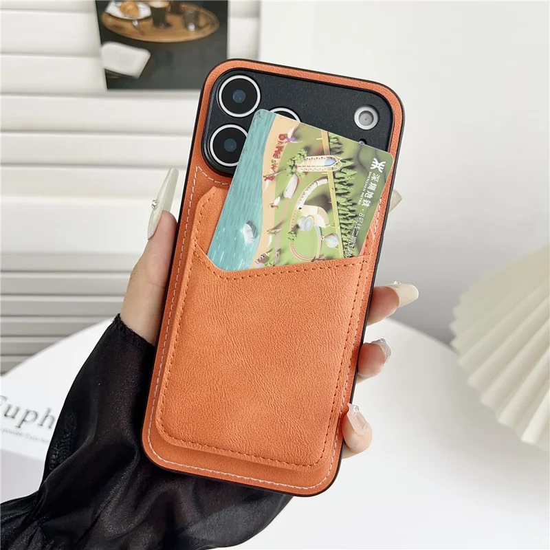 For iPhone 17 Pro Case Compatible with MagSafe Rotary Ring Kickstand Leather Back Phone Cover with Detachable Card Holder - Orange