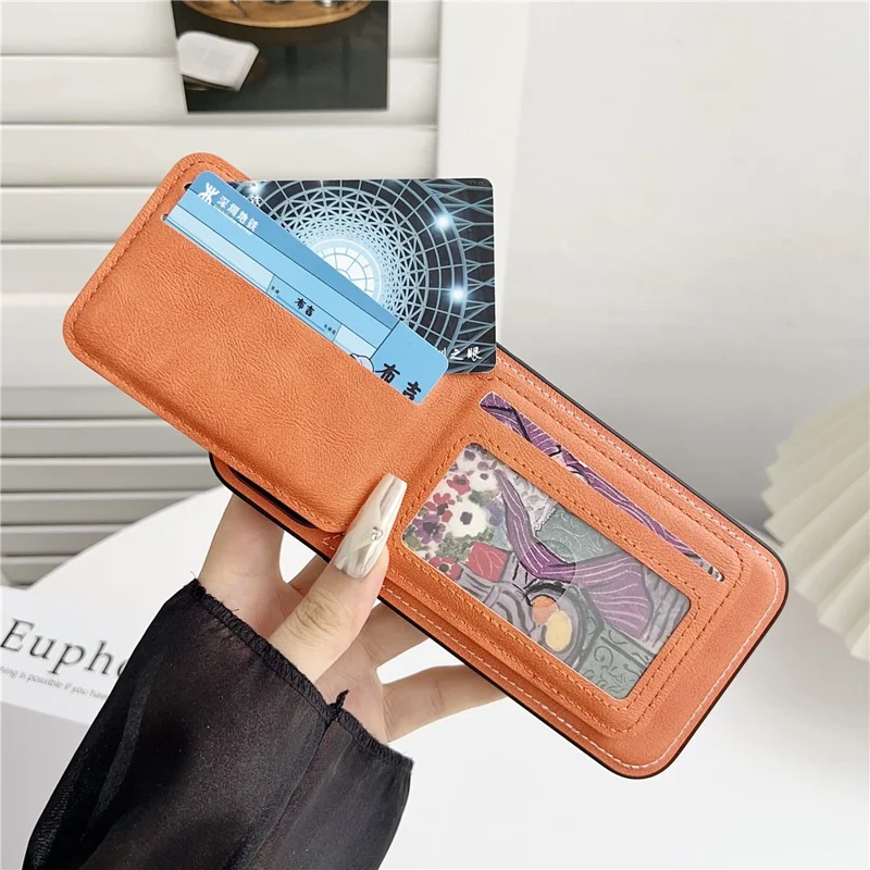 For iPhone 17 Pro Case Compatible with MagSafe Rotary Ring Kickstand Leather Back Phone Cover with Detachable Card Holder - Orange