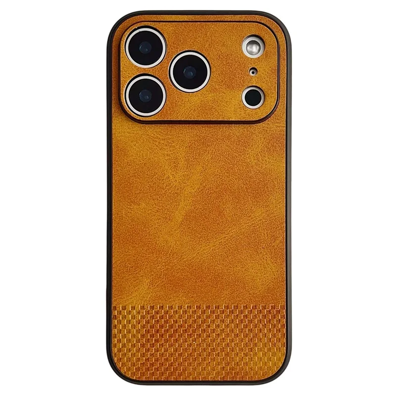 Hülle für iPhone 17 Pro - Gittermuster, PU-Leder-Beschichtung, PC-TPU-Telefonabdeckung - Khaki