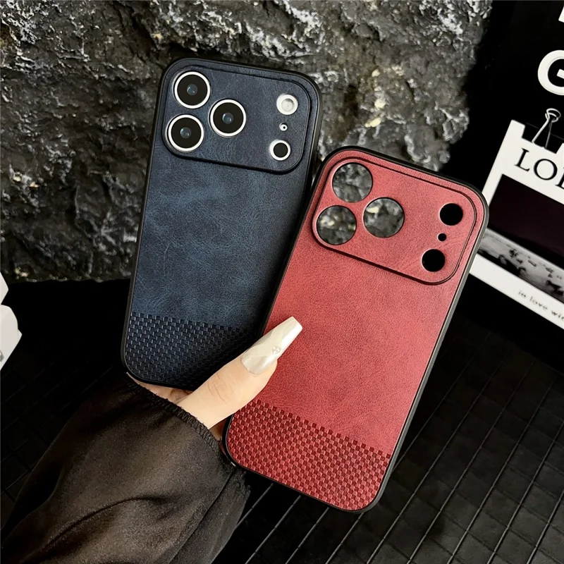 Hülle für iPhone 17 Pro - Gittermuster, PU-Leder-Beschichtung, PC-TPU-Telefonabdeckung - Khaki