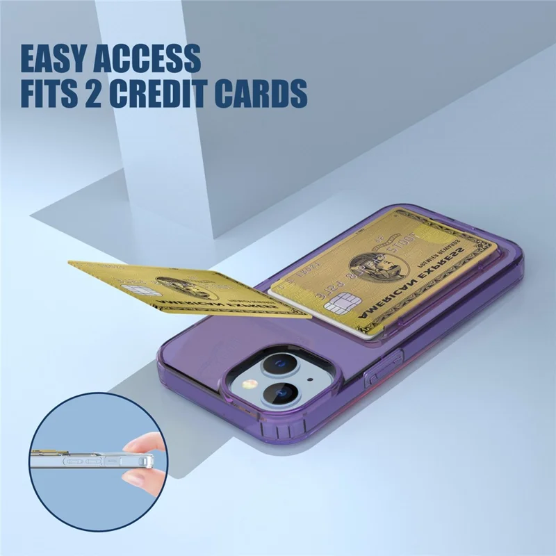 For iPhone 14 Card Series Thickened TPU Drop-proof Phone Cover Card Holder Protective Case - Transparent Purple