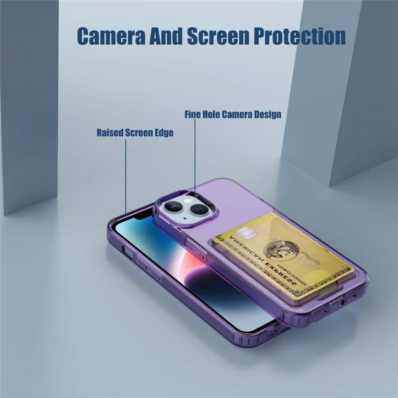 For iPhone 14 Card Series Thickened TPU Drop-proof Phone Cover Card Holder Protective Case - Transparent Purple