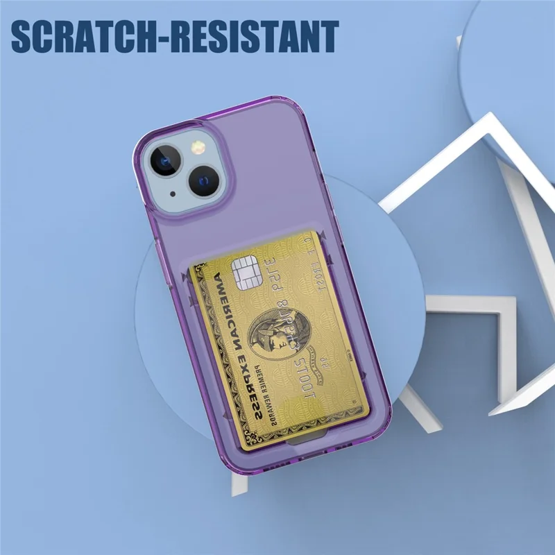 For iPhone 14 Card Series Thickened TPU Drop-proof Phone Cover Card Holder Protective Case - Transparent Purple