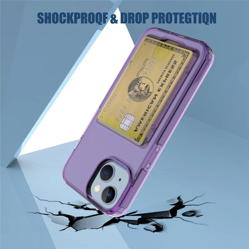 For iPhone 14 Card Series Thickened TPU Drop-proof Phone Cover Card Holder Protective Case - Transparent Purple