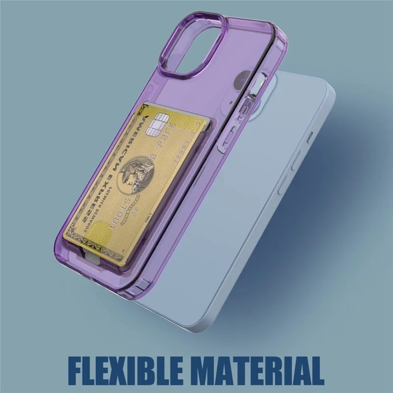 For iPhone 14 Card Series Thickened TPU Drop-proof Phone Cover Card Holder Protective Case - Transparent Purple