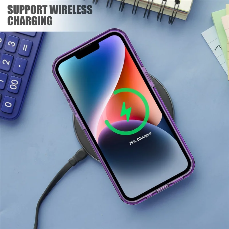 For iPhone 14 Card Series Thickened TPU Drop-proof Phone Cover Card Holder Protective Case - Transparent Purple