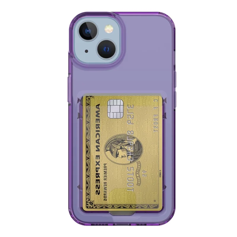 For iPhone 14 Card Series Thickened TPU Drop-proof Phone Cover Card Holder Protective Case - Transparent Purple