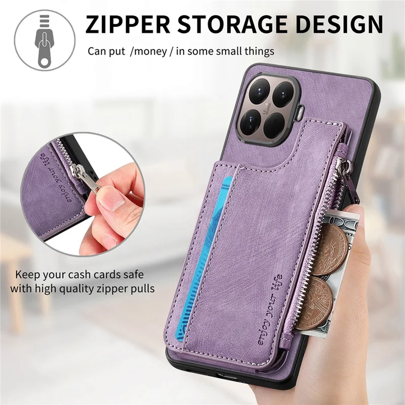 Card Holder Kickstand Case For Xiaomi 15T Pro Leather + PC + TPU Phone Cover - Purple