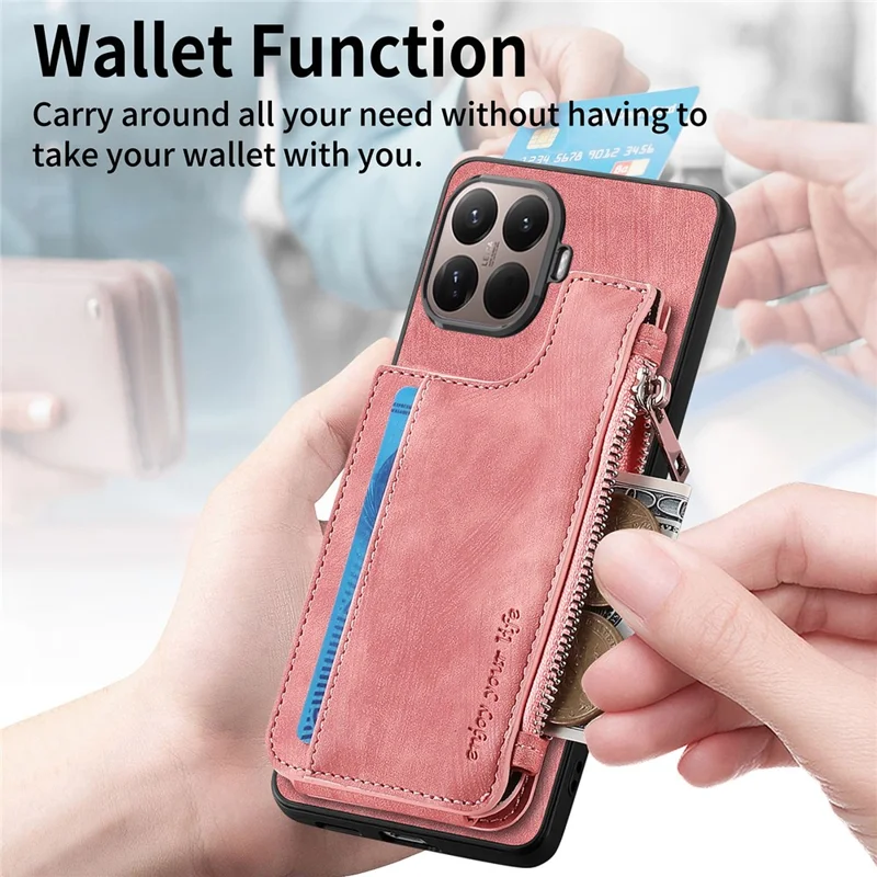 Card Holder Kickstand Case For Xiaomi 15T Pro Leather + PC + TPU Phone Cover - Purple