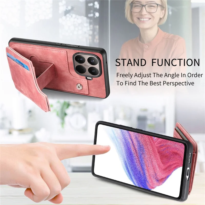 Card Holder Kickstand Case For Xiaomi 15T Pro Leather + PC + TPU Phone Cover - Purple