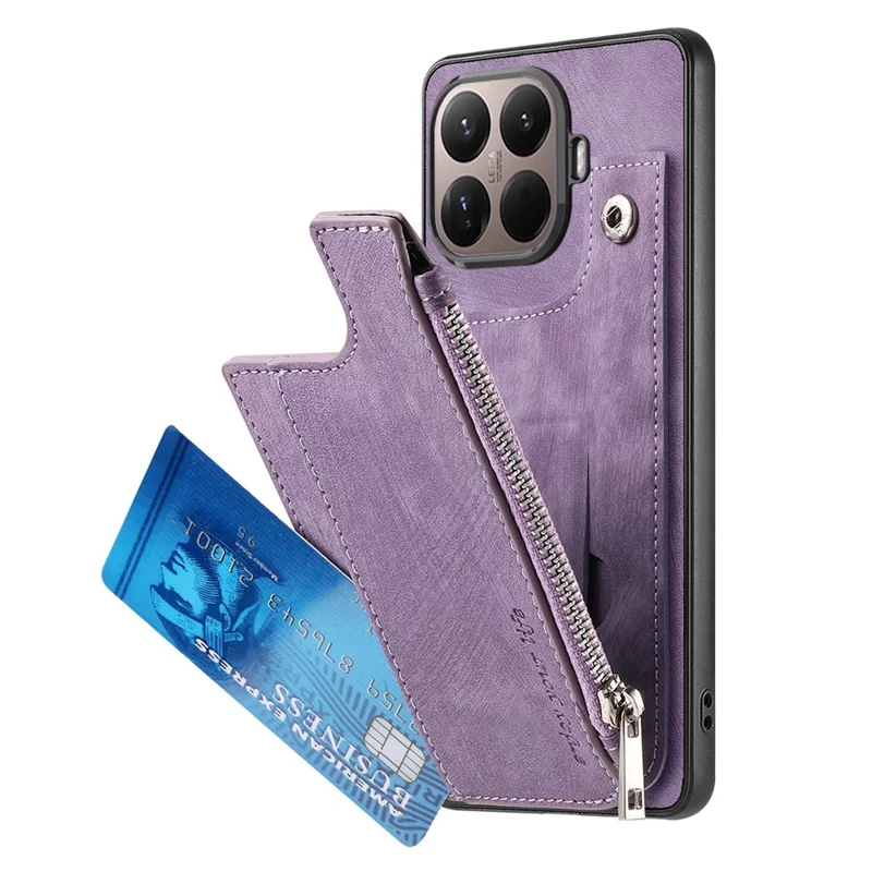Card Holder Kickstand Case For Xiaomi 15T Pro Leather + PC + TPU Phone Cover - Purple