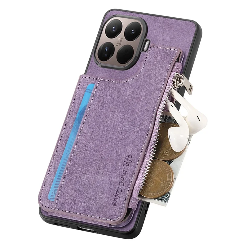 Card Holder Kickstand Case For Xiaomi 15T Pro Leather + PC + TPU Phone Cover - Purple