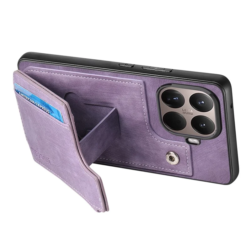 Card Holder Kickstand Case For Xiaomi 15T Pro Leather + PC + TPU Phone Cover - Purple