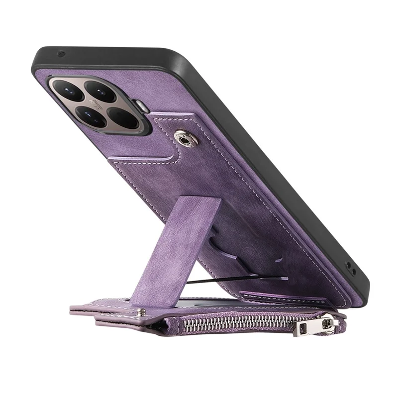 Card Holder Kickstand Case For Xiaomi 15T Pro Leather + PC + TPU Phone Cover - Purple