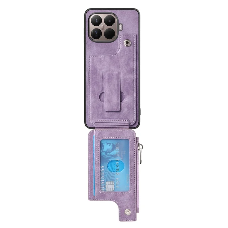 Card Holder Kickstand Case For Xiaomi 15T Pro Leather + PC + TPU Phone Cover - Purple