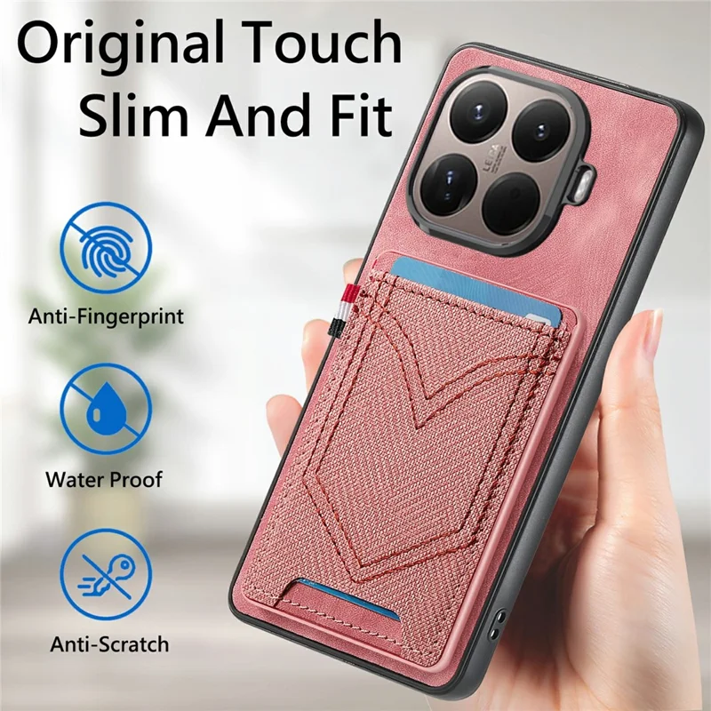 For Xiaomi 15T Pro Case Retro Jean Cloth Texture Leather Back Phone Cover with Card Holder - Black