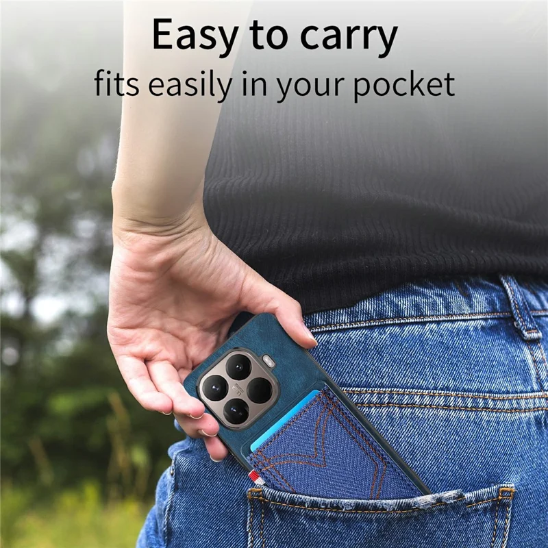 For Xiaomi 15T Pro Case Retro Jean Cloth Texture Leather Back Phone Cover with Card Holder - Black